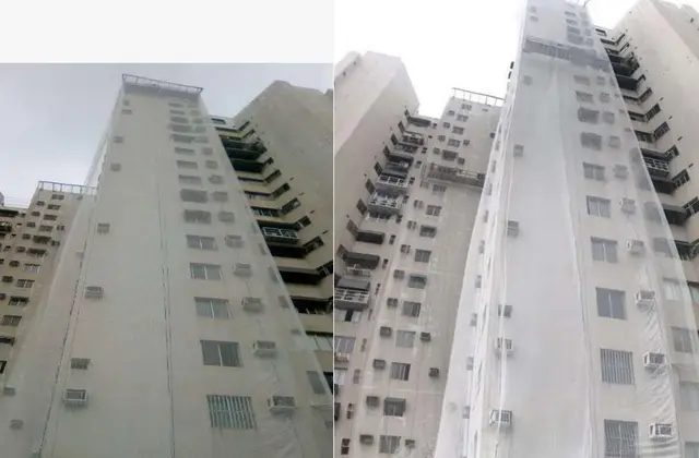 Torres dos condomínios Sur la Pierre e Belle Vue com telas de proteção durante recuperação estrutural em Vitória-ES
